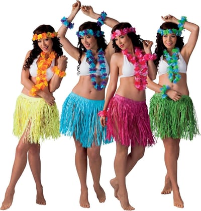 5-delige Hawaii Kostuum Set voor Feest - Tropische Outfit met Bloemenaccessoires