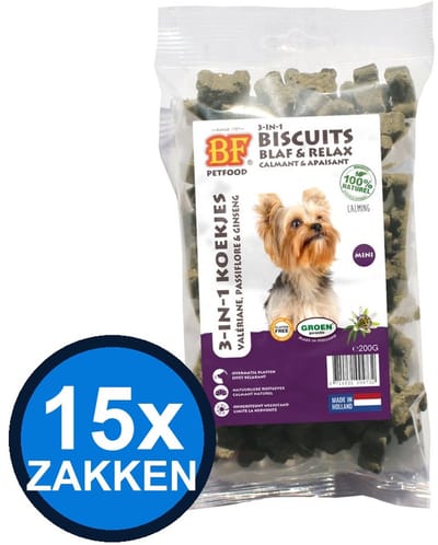 15x Biofood - 3in1 Koekjes Blaf & relax Mini - Hondenvoer Snacks - 200 g