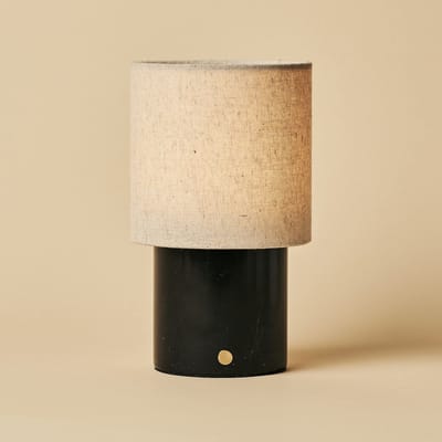 Tavellio Onoda Oplaadbare Tafellamp – Nero Marquina Marmer en Beige Linnenkap – Tot 100 uur – Zwart