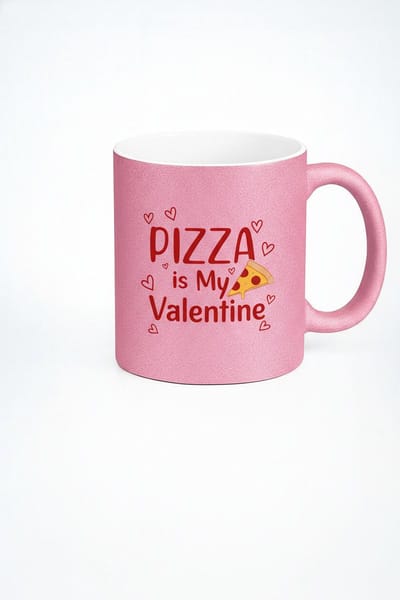 Roze Glitter Mok "Pizza is My Valentine" - Uniek Valentijnsdag Cadeau