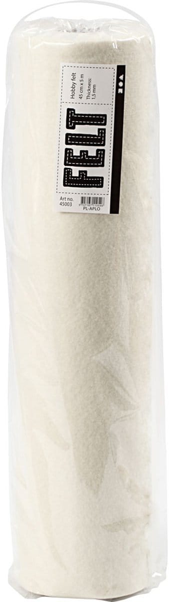 Hobbyvilt, B: 45 cm, dikte 1,5-2 mm, 180-200 gr, off-white, 5 m/ 1 rol | Hobby vilt