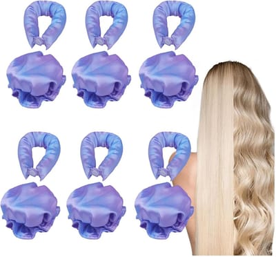 Krulband Set - Zonder Hitte Krullen - Mooi Haar Maken - Antislip Satijn - 6 Stuks - Paars