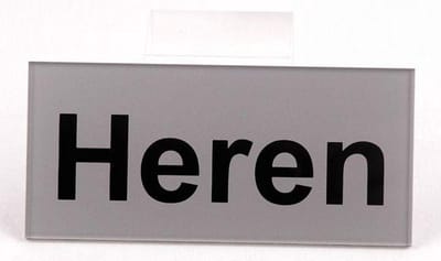 WC toilet Deurbordje - Heren toilet helder acrylaat - 60 mm x 130 mm - Bevestiging dubbelzijdige plakstrip - Promessa-Design.