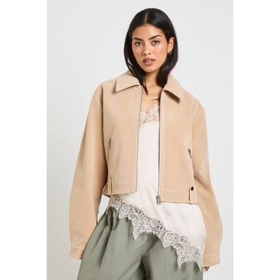 boohoo Dames Suede-Look Ritsjack | Light Stone | Maat: 36