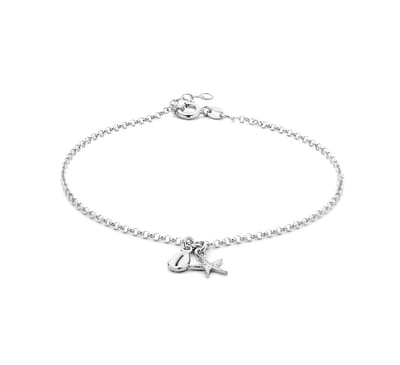 Zilver Gerhodineerde Enkelbandje schelp en zeester 2 1333921