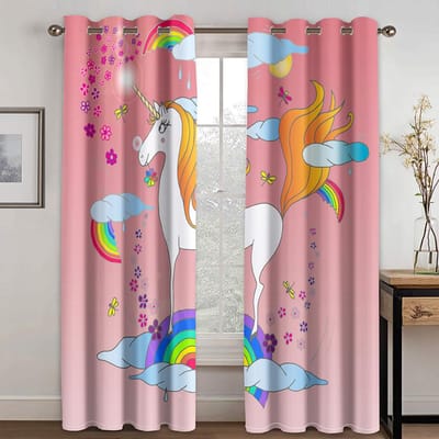 Kinders Favoriete Eenhoorn Gordijn Gordijn Gordijnen Regenboog Paard Patroon Zonnescherm Gordijn Gordijnen Jongens Meisjes Kamer Slaapkamer Decoratieve Stijl Gordijn Gordijnen 50W60H(CM)X2&Grommet Top