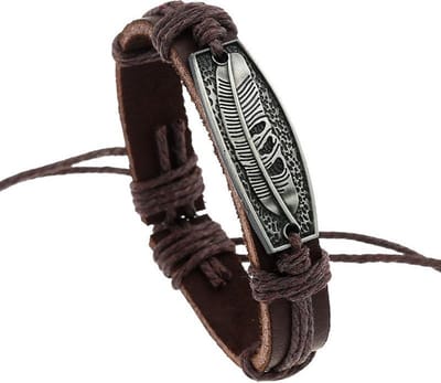 Fako Bijoux® - Armband Leer - Plate Veer - Bruin