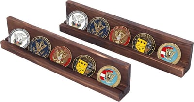 Set van 2 Wandplanken voor Munten en Pokerchips - Houten Displaykast voor Verzamelobjecten - Rustiek Donker Hout, 31.8 x 6.3 x 3.8 cm - Stijlvolle Opslag voor Munten en Verzamelingen