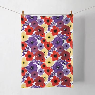 Ambiente Theedoek Colourful Flowers Lila – 100% Katoen – 50x70 cm – Set van 2 – Keukendoek met Bloemenprint – Paars