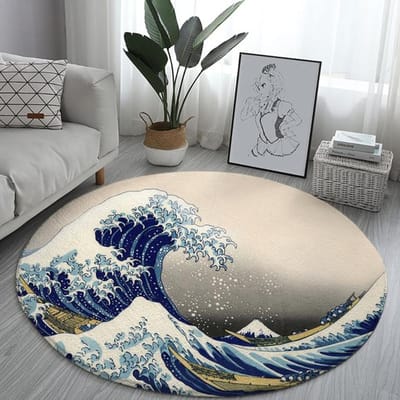 Japanse Stijl Ronde Tapijten Golven Bank Tapijt Huis Woonkamer Slaapkamer Badkamer Vloermatten Kanagawa Badkamer Tapijt Tapetes 40cm gray