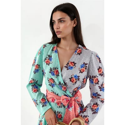 Bloemen Chiffon Wikkel Mini Jurk