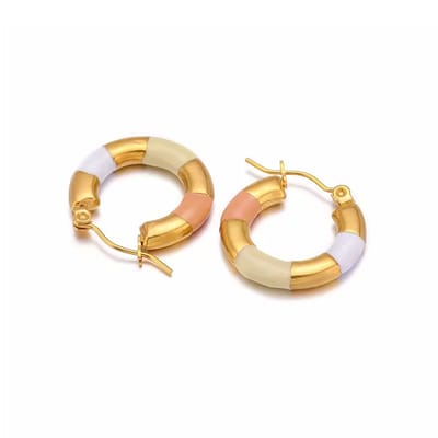 Lexie Oorringen - Wit/Beige/Roze | Ø 2 cm | Stainless Steel | Fashion Favorite