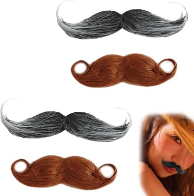 Set van 4 Zelfklevende Neppenbaarden voor Verkleedpartijen, Halloween, Carnaval, en Feestjes (Bruin)