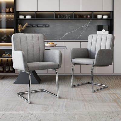 MODFU - Eetkamerstoelen Set Van 2 - Gestoffeerd - Z-Vormig Onderstel - Modern - Voor Eetkamer - Imitatieleer - Grijs