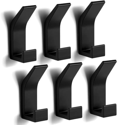 Handdoekhouder zonder boren, 6 handdoekhaken, kledinghaken, wandhouder, badkamerhaak, tas, aluminium, roestvrij (zwart)