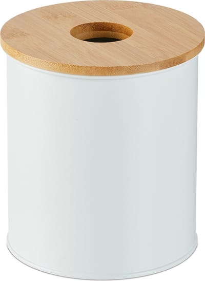 badkamer prullenbak - 2 l - bamboe deksel - voor toilet - kaptafel - modern - wit