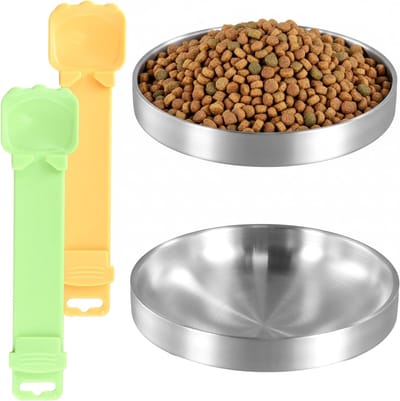 Set van 2 RVS Voerbakken voor Katten en Kleine Honden met Vaste Stand, 15 cm Breed, Valt Niet Om, Makkelijk Schoon te Maken