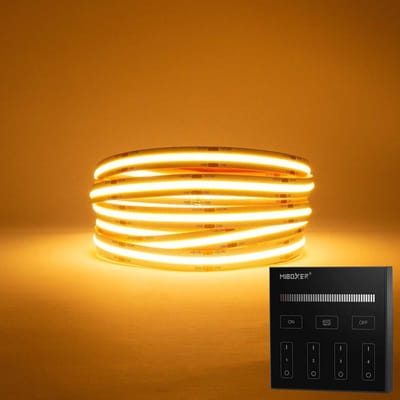 LED Strip COB - 5 Meter - Complete Set - 2700k - Warm Wit - 24V - 480LED/m - Met Draadloze Mi-Light(MiBoxer) Touch Wandbediening(Zwart)