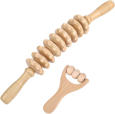 Pack van 2 houten fascia rollers - houten massage roller - premium fascia roller voor spierontspanning - benen - nek - lichaamsvorming