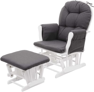 Relaxfauteuil MCW-C76, schommelstoel met hocker ~ stof/textiel, donkergrijs, frame wit