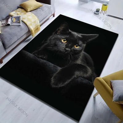 Schattig Zwarte Kat Print Tapijt voor Woonkamer Slaapkamer Bedzijde Sofa Vloermat Moderne Huisdecoratie Gangpad Ganggebied Vloerkleed 80*120cm