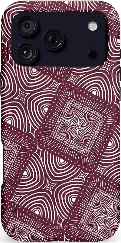 Casetastic hoesje geschikt voor Apple iPhone 17 Pro Max - MagSafe - Dubbellaagse bescherming - Bohemien Rood Design - Fashion Case - Grijs Donkergrijs Taupe