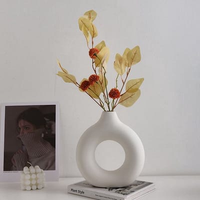 Without Lemon - Set van 2 - Nordic Keramische Vazen - Hollow Donut - Modern - Interieur Decoratie - 13CM - Wit