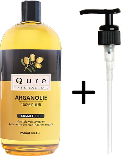 Arganolie 250ml + Pompje | Biologisch | Voor haar, huid en gezicht | 100% Puur & Onbewerkt | Moroccan Argan Oil | Huidolie | Haarolie
