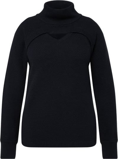 Ulla Popken - Dames - 2-in-1 trui geribbeld breisel V-hals biologisch katoen - Marine - Maat 46+