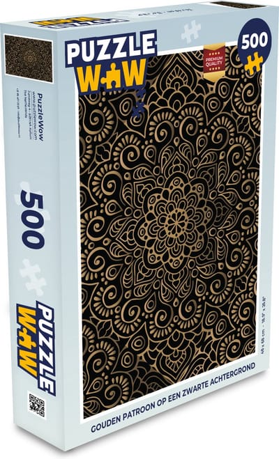 Puzzel Gouden patroon op een zwarte achtergrond - Legpuzzel - Puzzel 500 stukjes