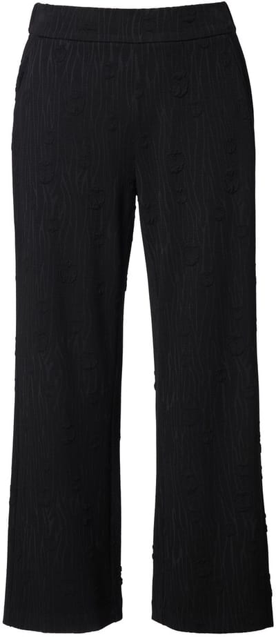 Ulla Popken - Dames - Jacquard-jerseybroek wijde pijpen elastische tailleband - Zwart - Maat 42+