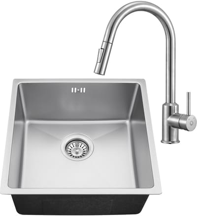 Auralum max Spoelbak voor keuken 44x44CM - Spoelbak Keuken Met Keukenkraan Met Uittrekbare Uitloop - Spoelbakken Keuken - Wasbak Keuken RVS