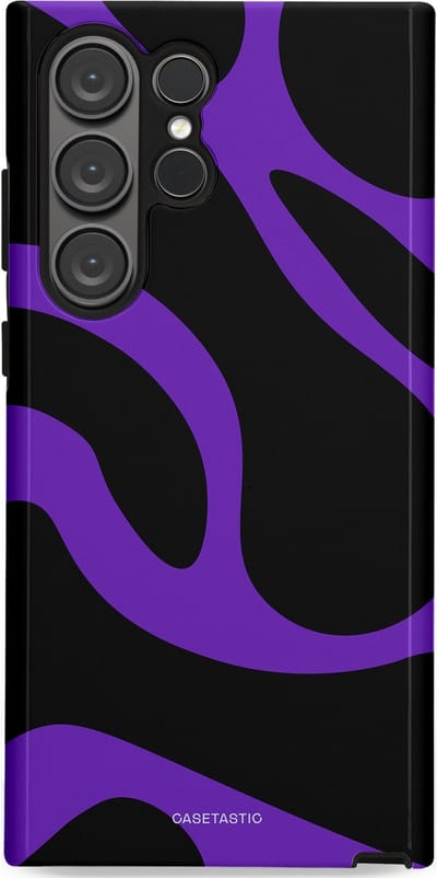 Casetastic Hoesje Geschikt voor Samsung S23 Ultra - Stijlvolle Beschermende Duo-layer Case - Golven van Paars en Zwart