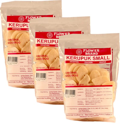 Flowerbrand® | 3 X 250 gram Kerupuk small | garnalen kroepoek | borrel kroepoek| Sidoarjo