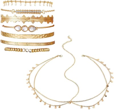 Bohemian Hoofdband met Verstelbare Ketting en Arm- en Polsbanden voor Bruiloften, Feesten en Carnavals