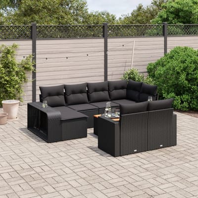 vidaXL - 11-delige - Loungeset - met - kussens - poly - rattan - zwart