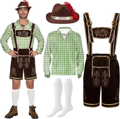 Lederhosen Kostuum Heren Duits Beiers Oktoberfest Outfit met Bretels en Hoed