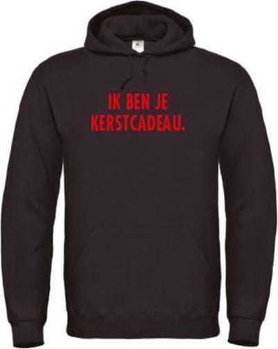 Foute kersttrui hoodie zwart L - Ik ben je kerstcadeau - rood - soBAD. | Kersttrui soBAD. | kerstsweaters volwassenen | kerst hoodie volwassenen | Kerst outfit | Foute kerst truien