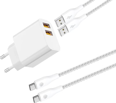 Usb Lader 2 Poorten + 2x usb naar usb C Kabel - 1 Meter usb-C Kabels - 10w Oplader - Universeel