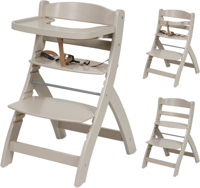 Born Lucky® Kinderstoel / Eetstoel baby – In Hoogte Verstelbaar & Inclusief Eetblad – Vanaf 6 maanden - Clay