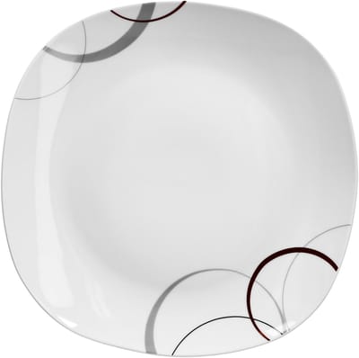 Palazzo dienschotel 28,5 cm van wit porselein met decoratieve cirkels in grijs en donkerrood