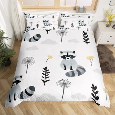 Wasbeer Beddengoed Set voor Jongens Kinderen Meisjes Schattige Cartoon Wilde Dieren Dekbedovertrek Lieflijke Dieren Dekbedovertrek Polyester Dekbedovertrek EU Single(135x200cm)