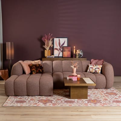 Bronx71® Hoekbank Luca bouclé stof rood/roze links