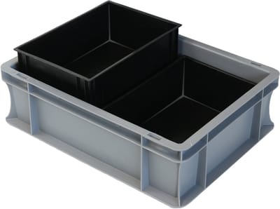 Alpac ProSort - Stapelbak - Opbergbak - 2 uitneembare sorteerbakjes - 2 Vakken - 400 x 300 x 120 mm - Grijs/Zwart