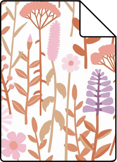 Proefstaal ESTAhome behang veldbloemen terracotta, paars en roze - 26.5 x 21 cm - 131553-S