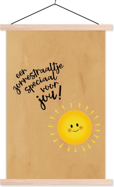 Posterhanger incl. Poster 40x60 cm - Schoolplaat - Beterschap - Quote - Zon - Textielposter - Blanke latten
