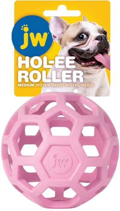 JW HOL-EE ROLLER – Hondenspeeltje - Hondenspeelgoed - Hondenbal - M - Ø 11.5 cm - Natuurrubber - Roze