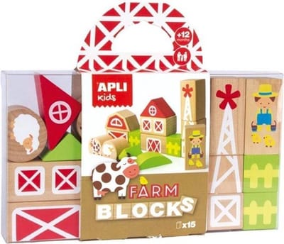 Houten Blokken - Apli - Boerderij - 15 stuks
