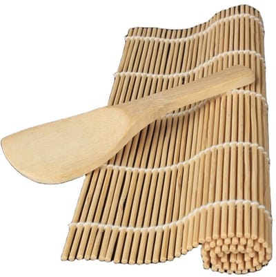 Okado Bamboe Sushi Rolmat met Rijstlepel – 24 x 24 cm – Beige