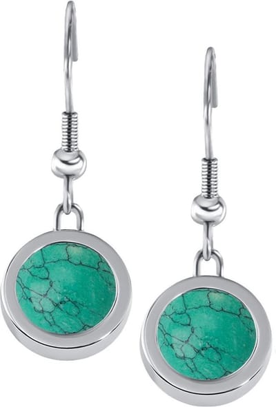 Quiges RVS Schroefsysteem Oorhangers Oorbellen Zilverkleurig met Verwisselbare Natuursteen Turkoois Mini Munt Set - ECOS219